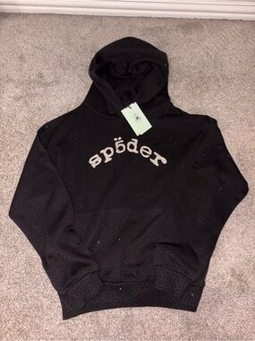 Black rhinestone sp5der hoodie